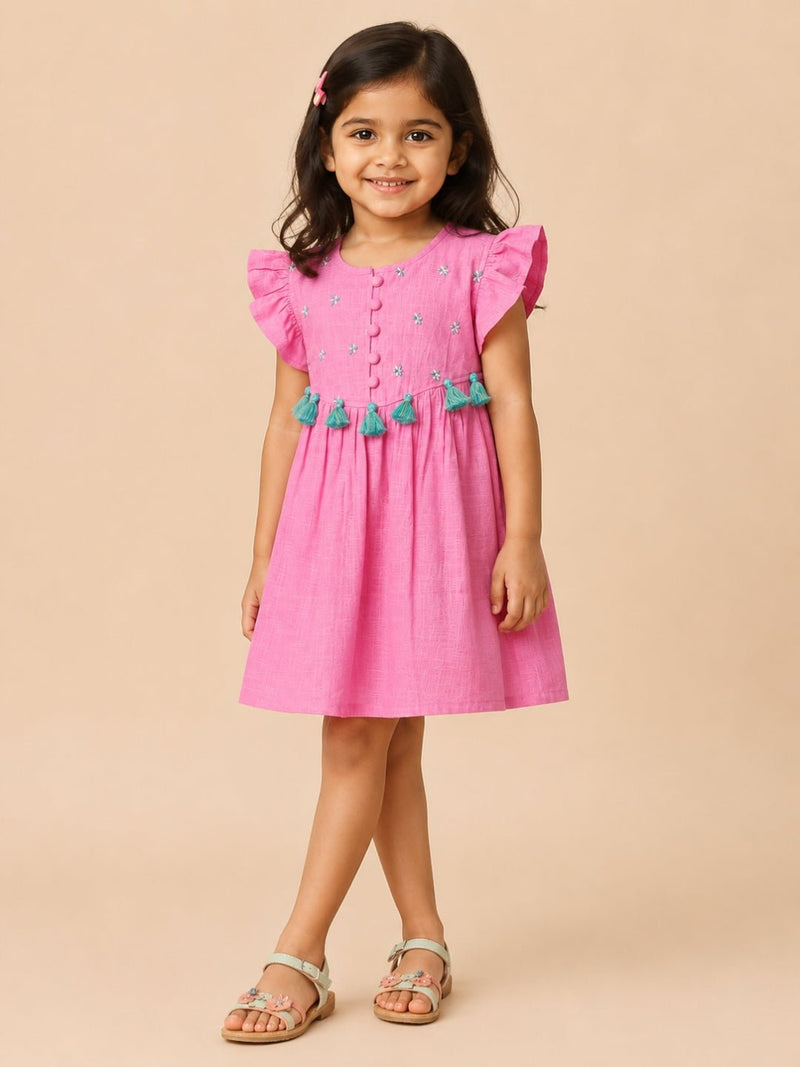 Sugar Pink Girls Embroidered Dress