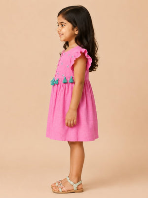 Sugar Pink Girls Embroidered Dress - Pink Kids Casual Wear