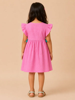 Sugar Pink Girls Embroidered Dress - Pink Kids Casual Wear