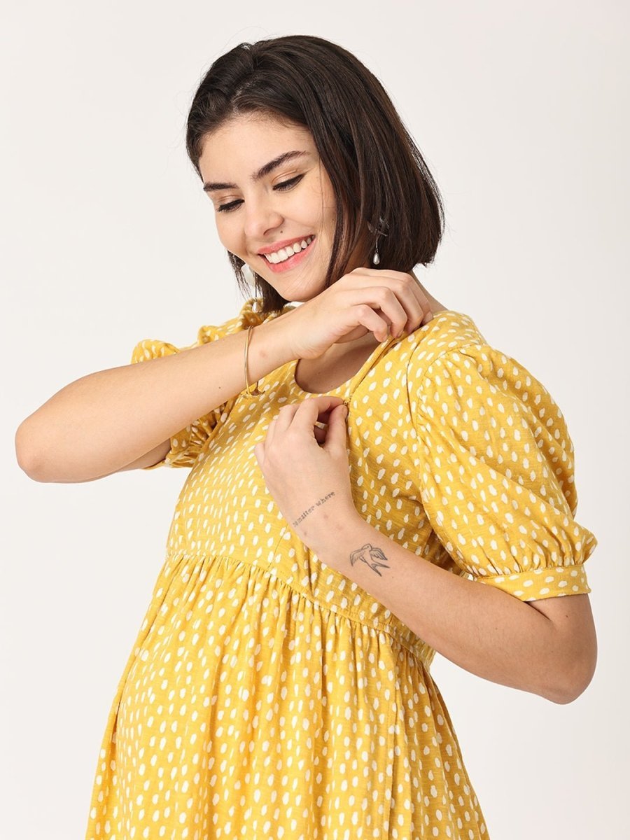 Sundress Polka Dot Maternity and Nursing Dress - DRS-YLPLD-S
