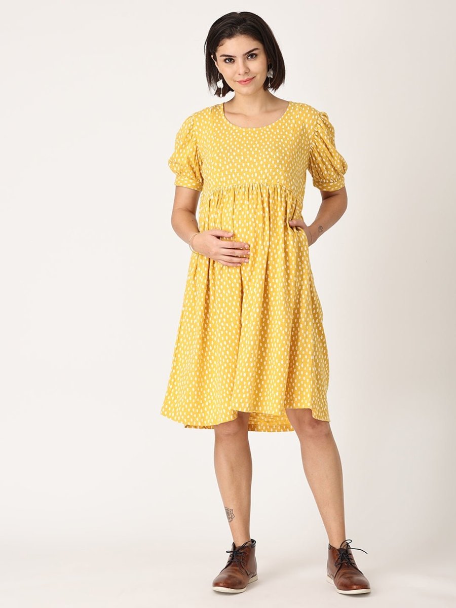 Sundress Polka Dot Maternity and Nursing Dress - DRS-YLPLD-S