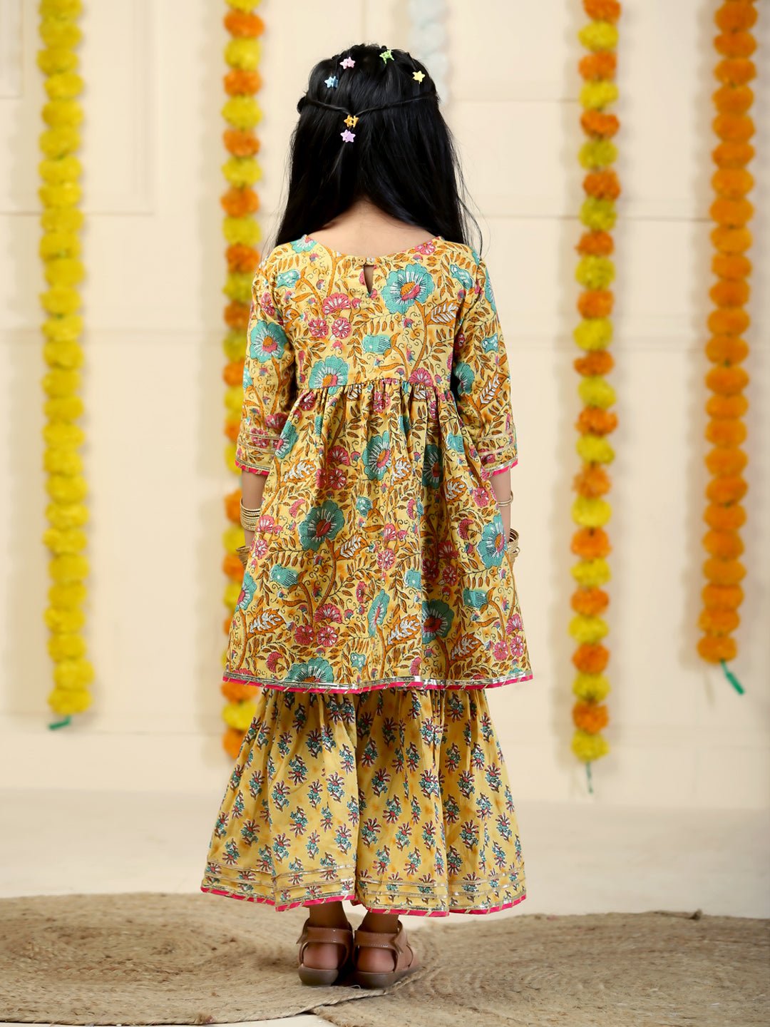 Sunehra Floral Print Girls Anarkali Kurta Sharara Set