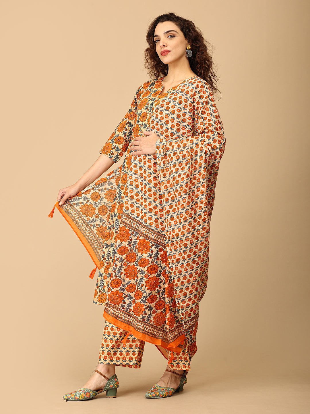 Sunehri Saaz Maternity and Nursing Kurta Set With Dupatta - MEW - SK - SNSZ - S