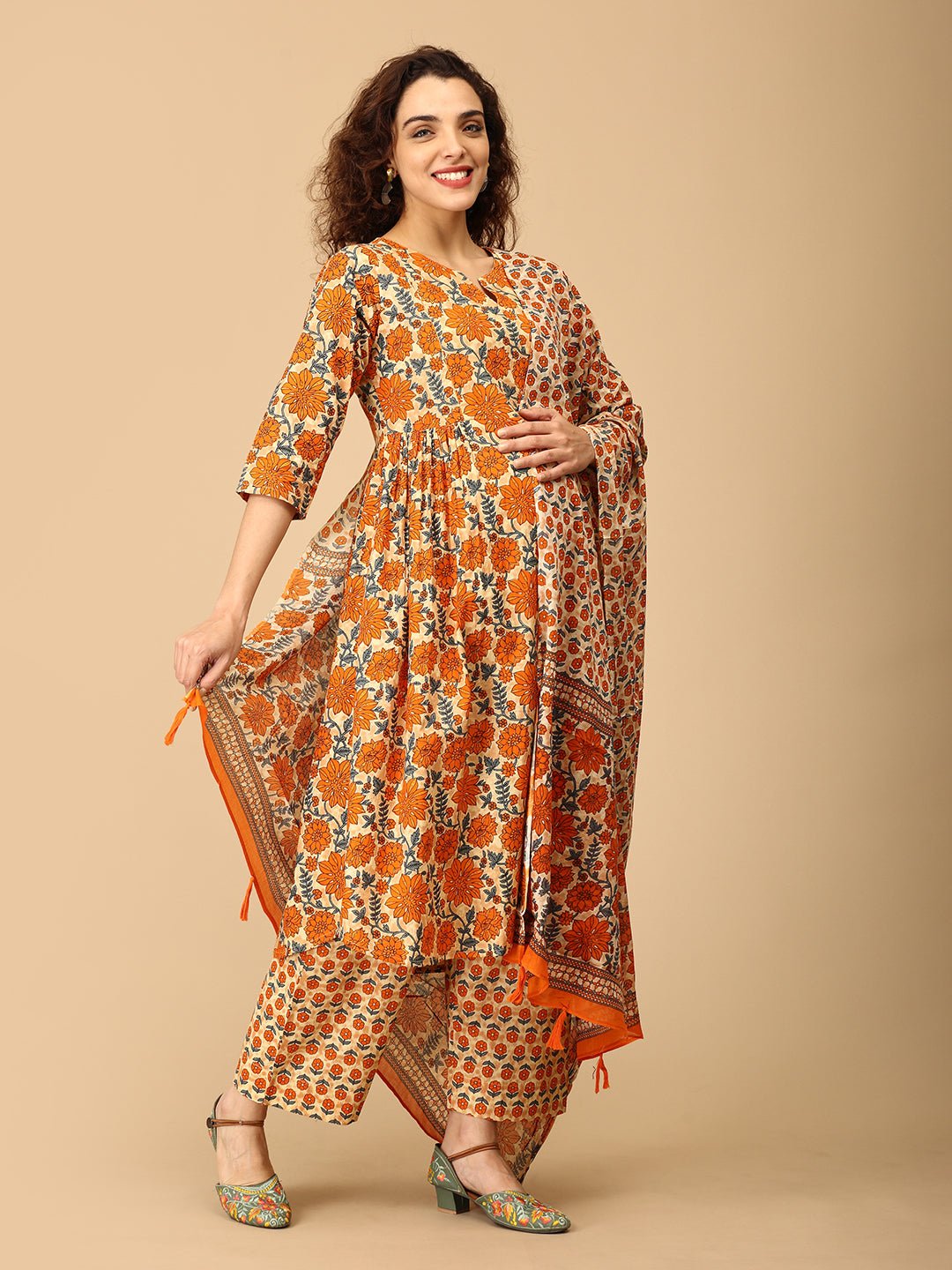 Sunehri Saaz Maternity and Nursing Kurta Set With Dupatta - MEW - SK - SNSZ - S