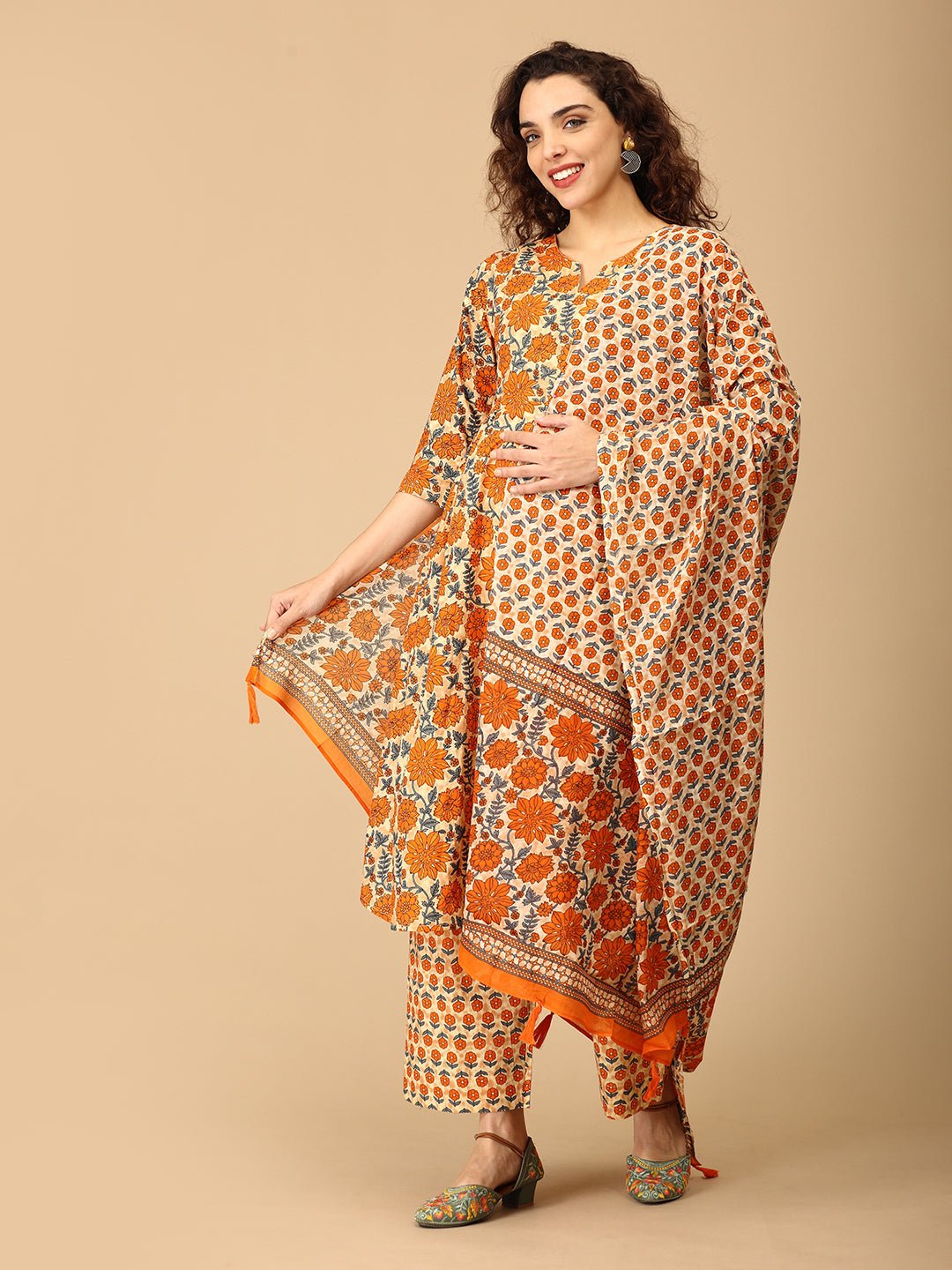 Sunehri Saaz Maternity and Nursing Kurta Set With Dupatta - MEW - SK - SNSZ - S