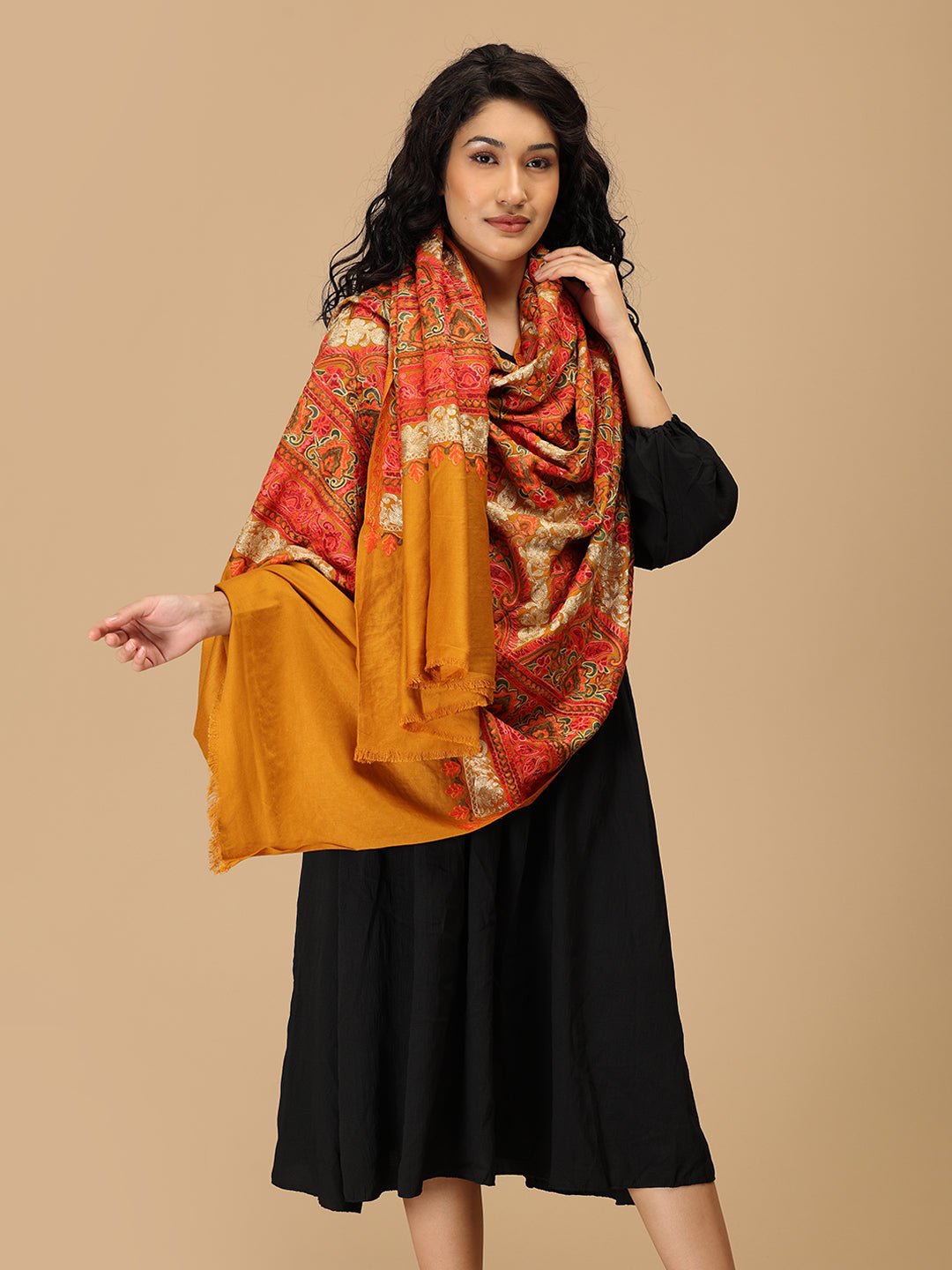 Sunehri Stitches Embroidered Woolen Stoles - Onesize Winter Stoles