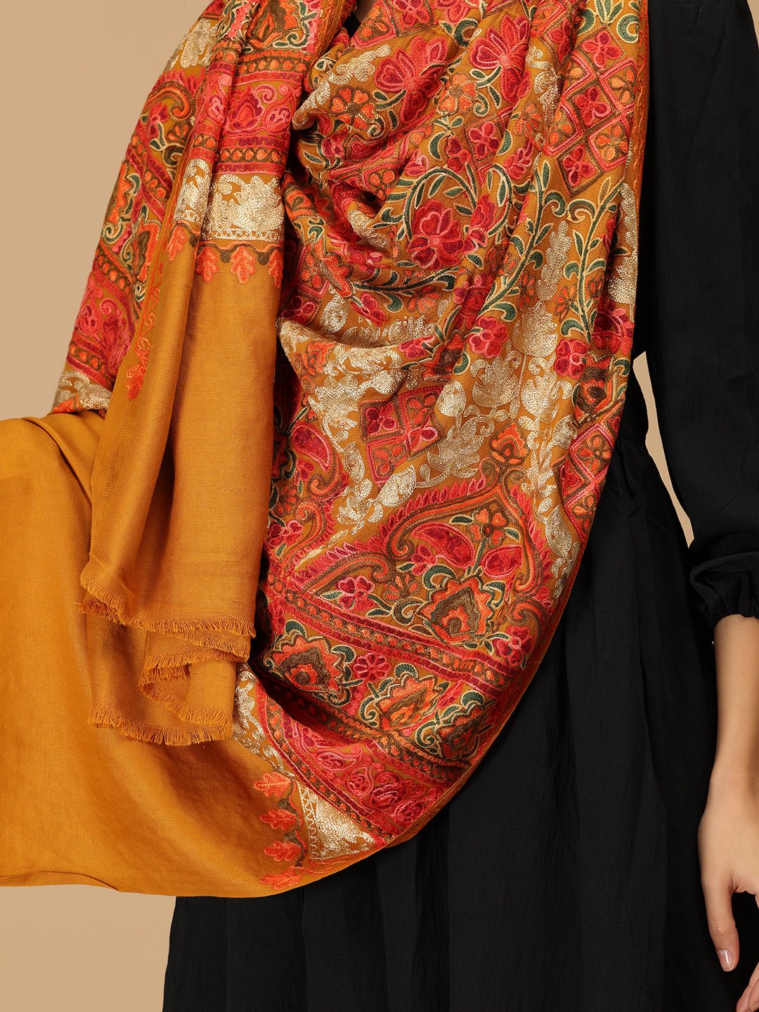 Sunehri Stitches Embroidered Woolen Stoles - Onesize Winter Stoles