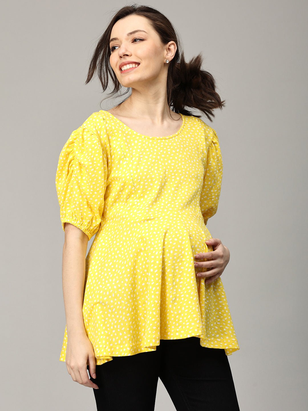 Sunny Spot Puff Sleeve Maternity and Nursing Top - MAT - SD - SNSP - S