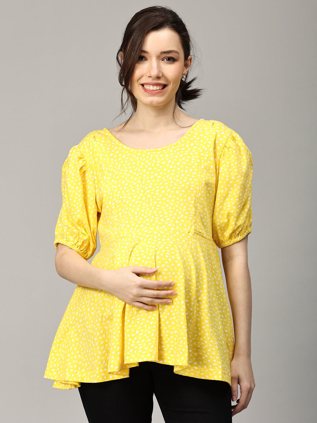 Sunny Spot Puff Sleeve Maternity and Nursing Top - MAT - SD - SNSP - S