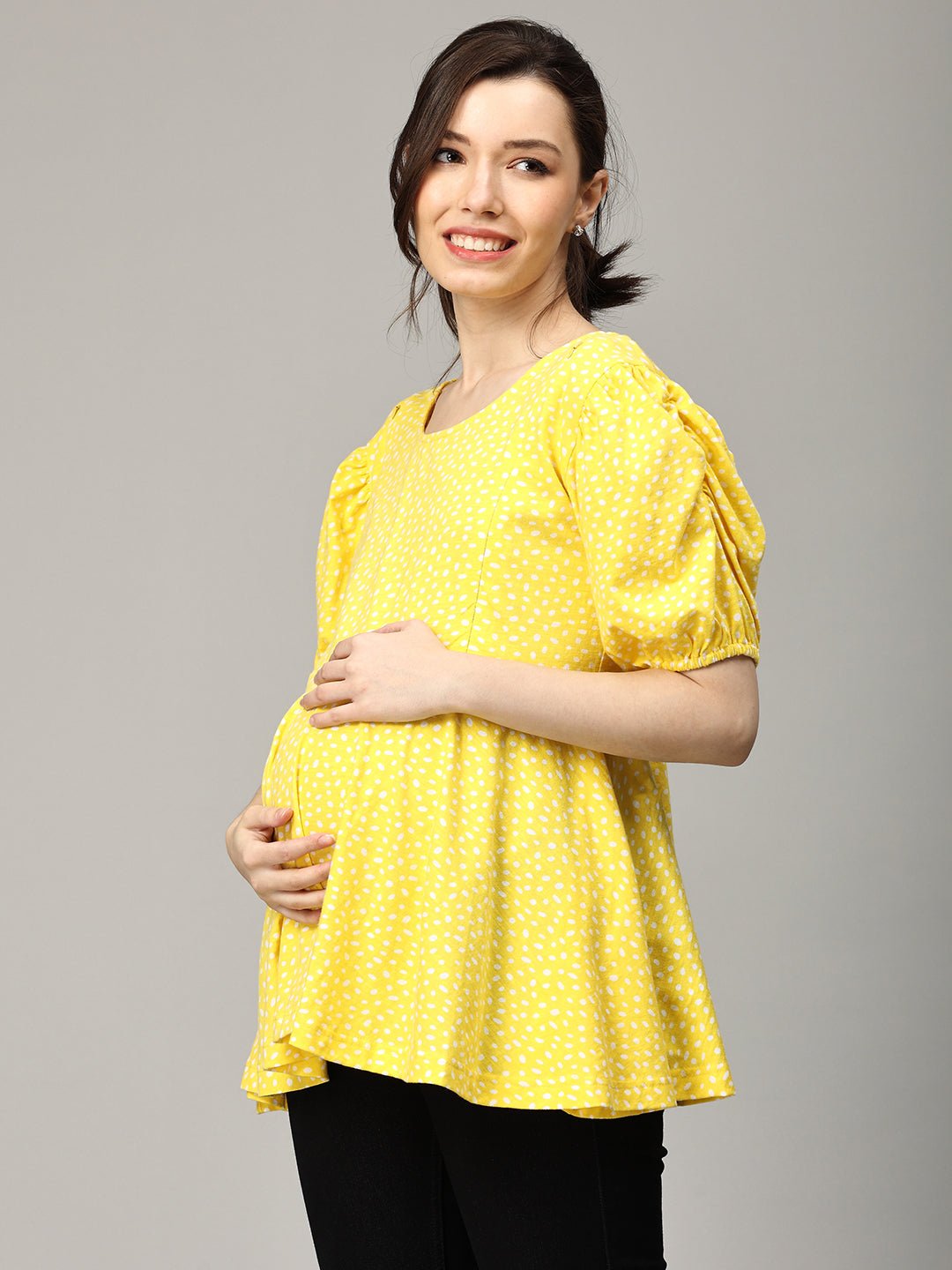 Sunny Spot Puff Sleeve Maternity and Nursing Top - MAT - SD - SNSP - S