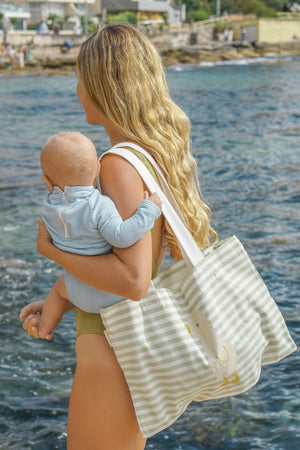 SUNNYLIFE Kids Canvas Beach Bag Duck Sage Stripe - S51KCBGR