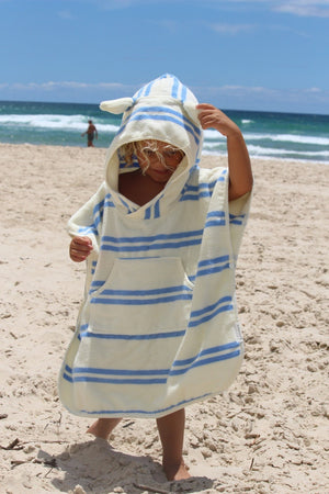 SUNNYLIFE Kids Character Hooded Towel Sid the Seagull Blue Stripe - S51KHTBL