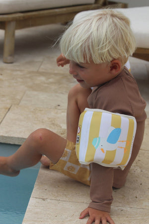 SUNNYLIFE Kids Inflatable Arm Bands Sid the Seagull Mustard Stripe - S51NABMS