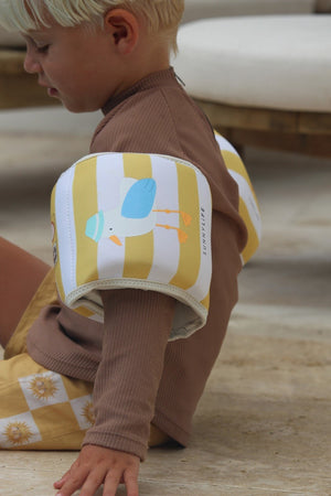 SUNNYLIFE Kids Inflatable Arm Bands Sid the Seagull Mustard Stripe - S51NABMS