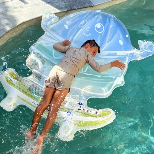 SUNNYLiFE Kids Lie-On Float Burger Boy The Sea Kids Blue-Lime - S41MLFSE