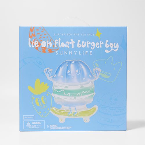SUNNYLiFE Kids Lie-On Float Burger Boy The Sea Kids Blue-Lime - S41MLFSE