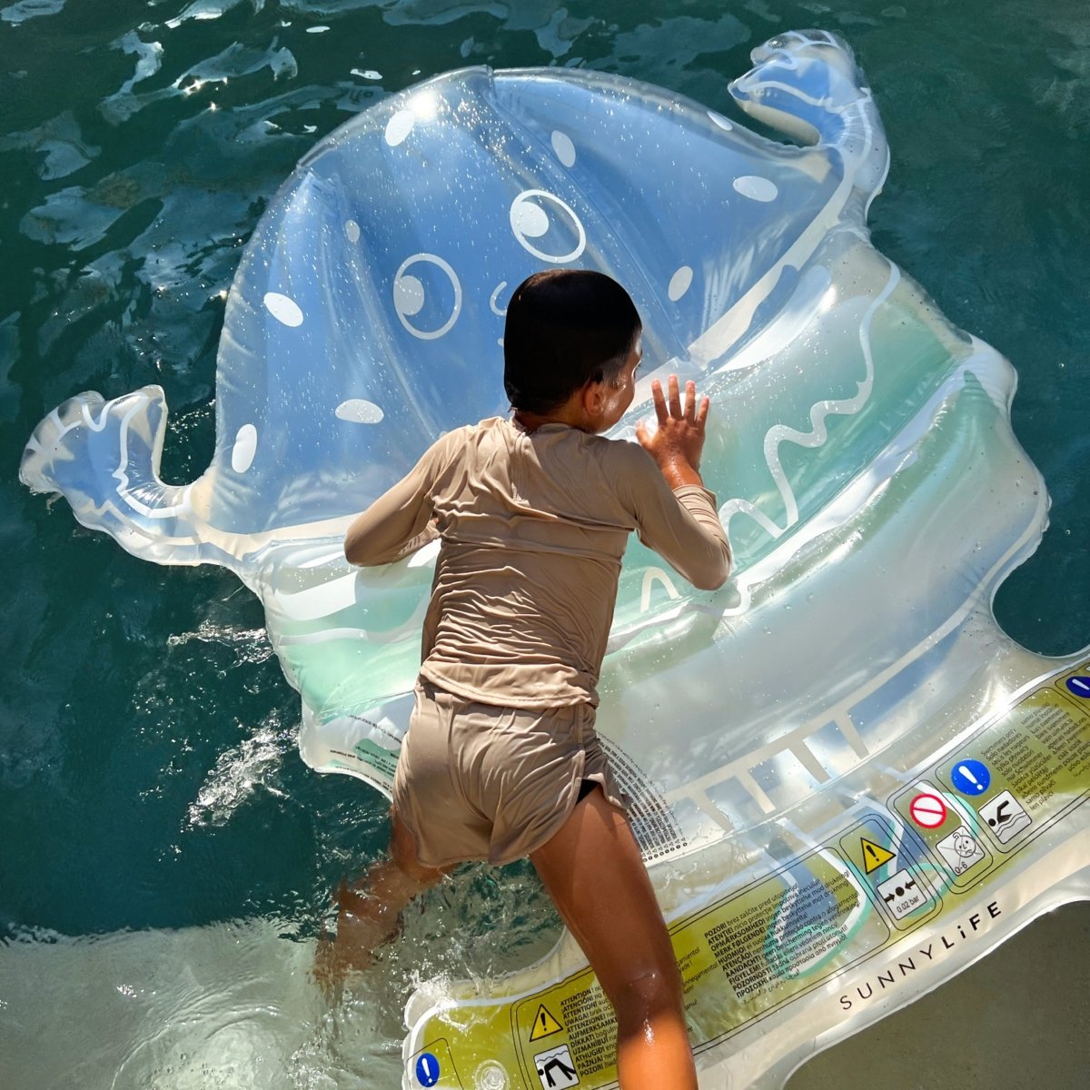 SUNNYLiFE Kids Lie-On Float Burger Boy The Sea Kids Blue-Lime - S41MLFSE