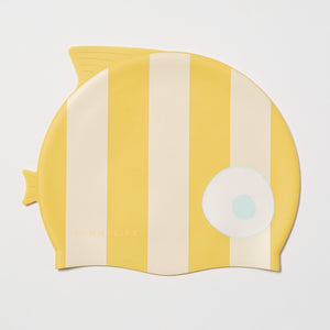 SUNNYLIFE Kids Swimming Cap Finn the Fish Mustard Stripe - S51SCMST