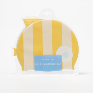 SUNNYLIFE Kids Swimming Cap Finn the Fish Mustard Stripe - S51SCMST