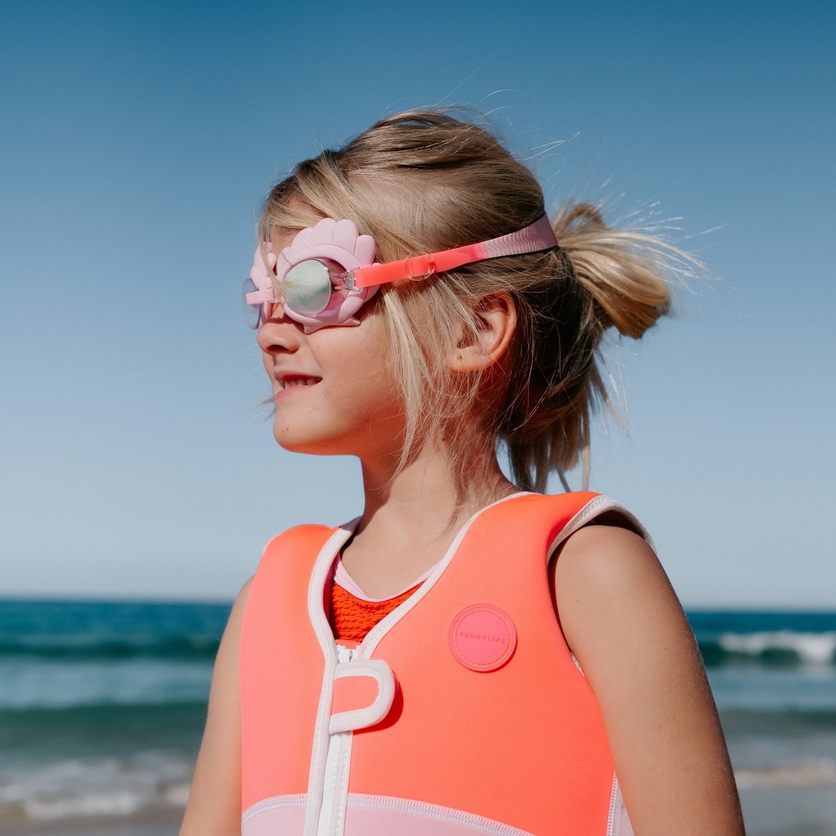 SUNNYLiFE Melody the Mermaid Mini Swim Goggles Neon Strawberry - SCMSGNST