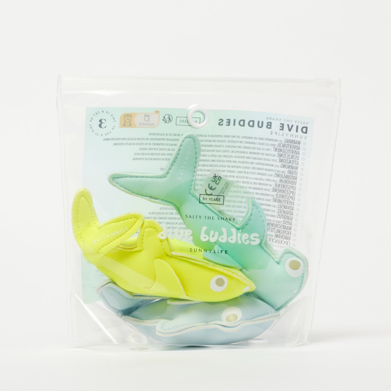 SUNNYLIFE Salty the Shark Dive Buddies Aqua Neon Yellow Set of 3 - SCDIVAQU