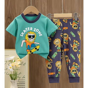 Surfing Lion soft Cotton Joggers Nightsuit set for Kids - 2 - 3 Years Nightsuits