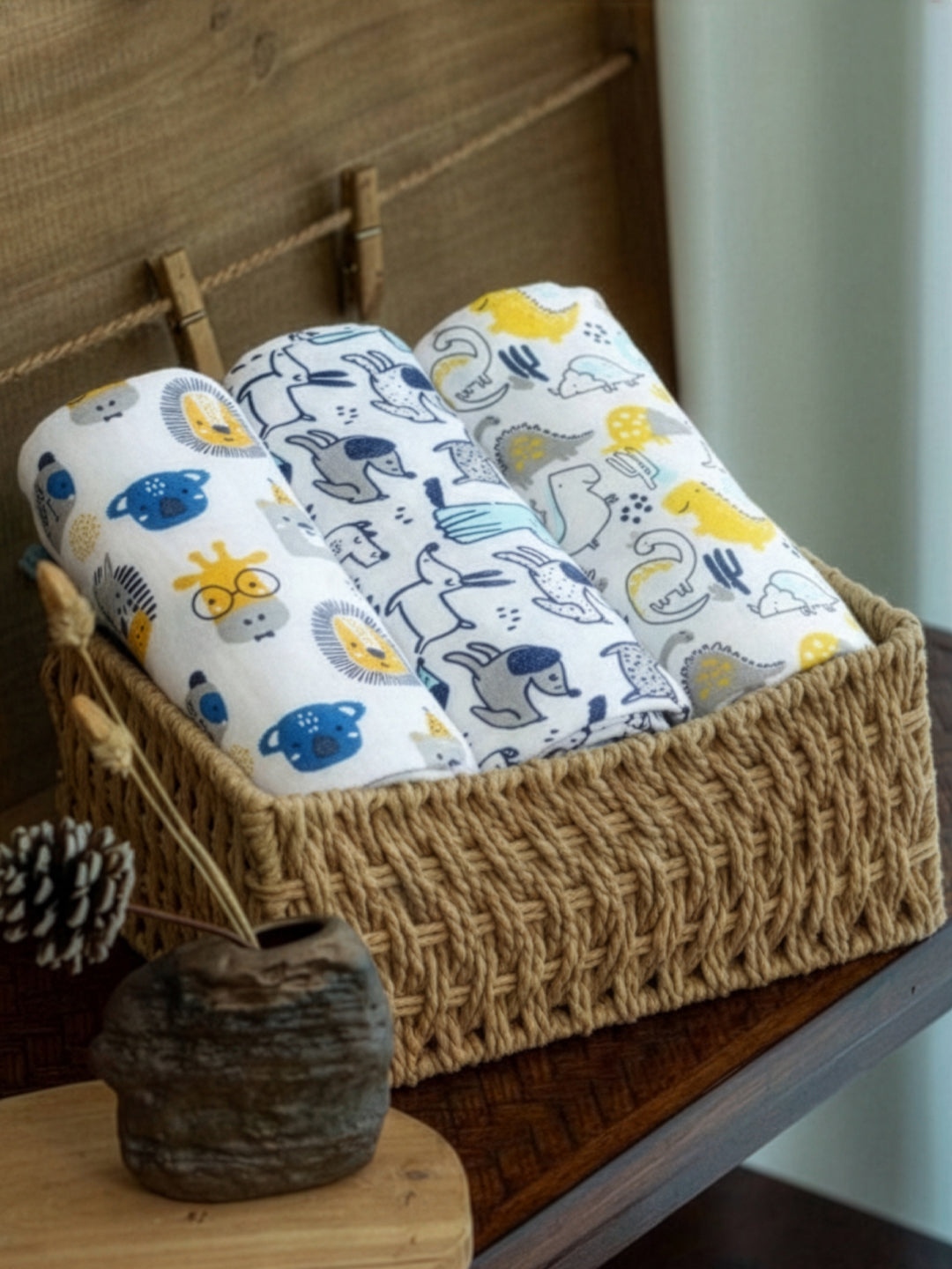 Baby Swaddle Wrap Combo- Cute Puppy, Dino Forest & Guess the Animal