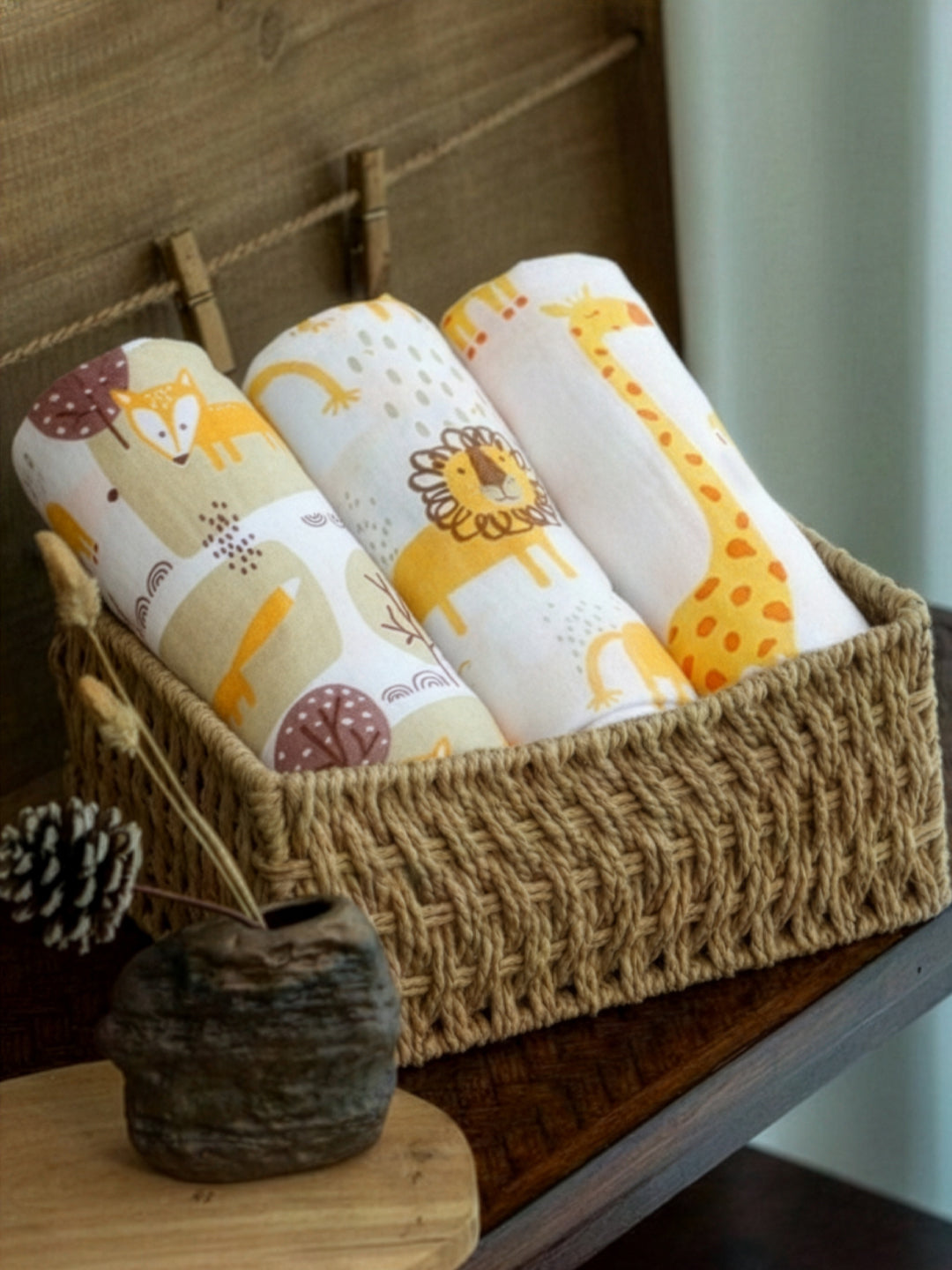 Baby Swaddle Wrap Combo- Little Fox, Jungle King & Tall As A Giraffe