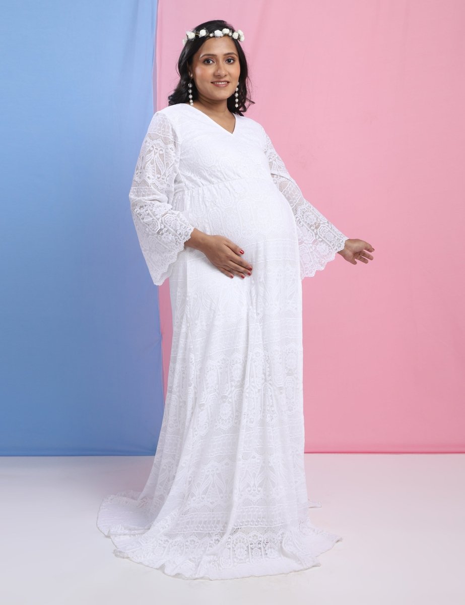 Sweet Morning Dew Lace Maternity Photoshoot Gown - DRS-WHTLC-M