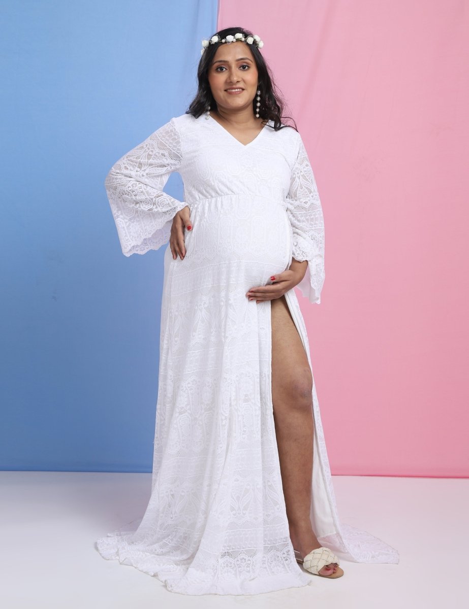 Sweet Morning Dew Lace Maternity Photoshoot Gown - DRS-WHTLC-M