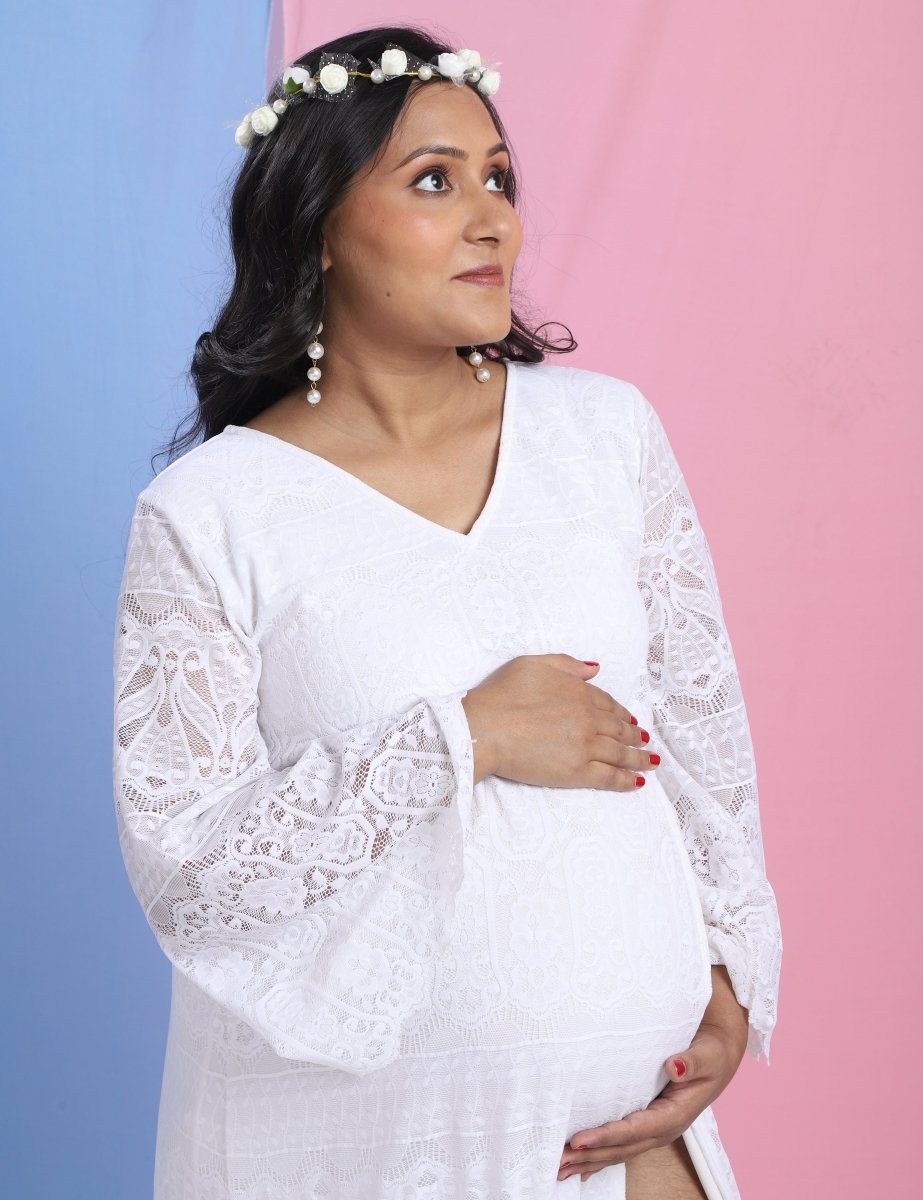 Sweet Morning Dew Lace Maternity Photoshoot Gown - DRS-WHTLC-M