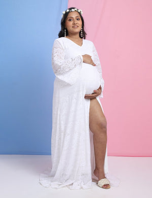 Sweet Morning Dew Lace Maternity Photoshoot Gown - DRS-WHTLC-M