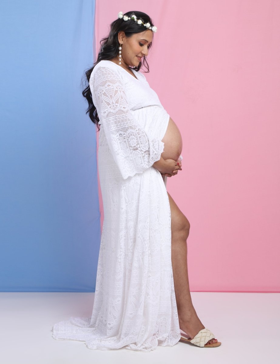 Sweet Morning Dew Lace Maternity Photoshoot Gown - DRS-WHTLC-M