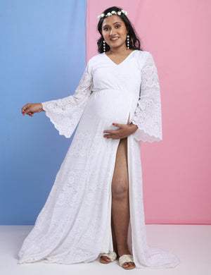 Sweet Morning Dew Lace Maternity Photoshoot Gown - DRS-WHTLC-M