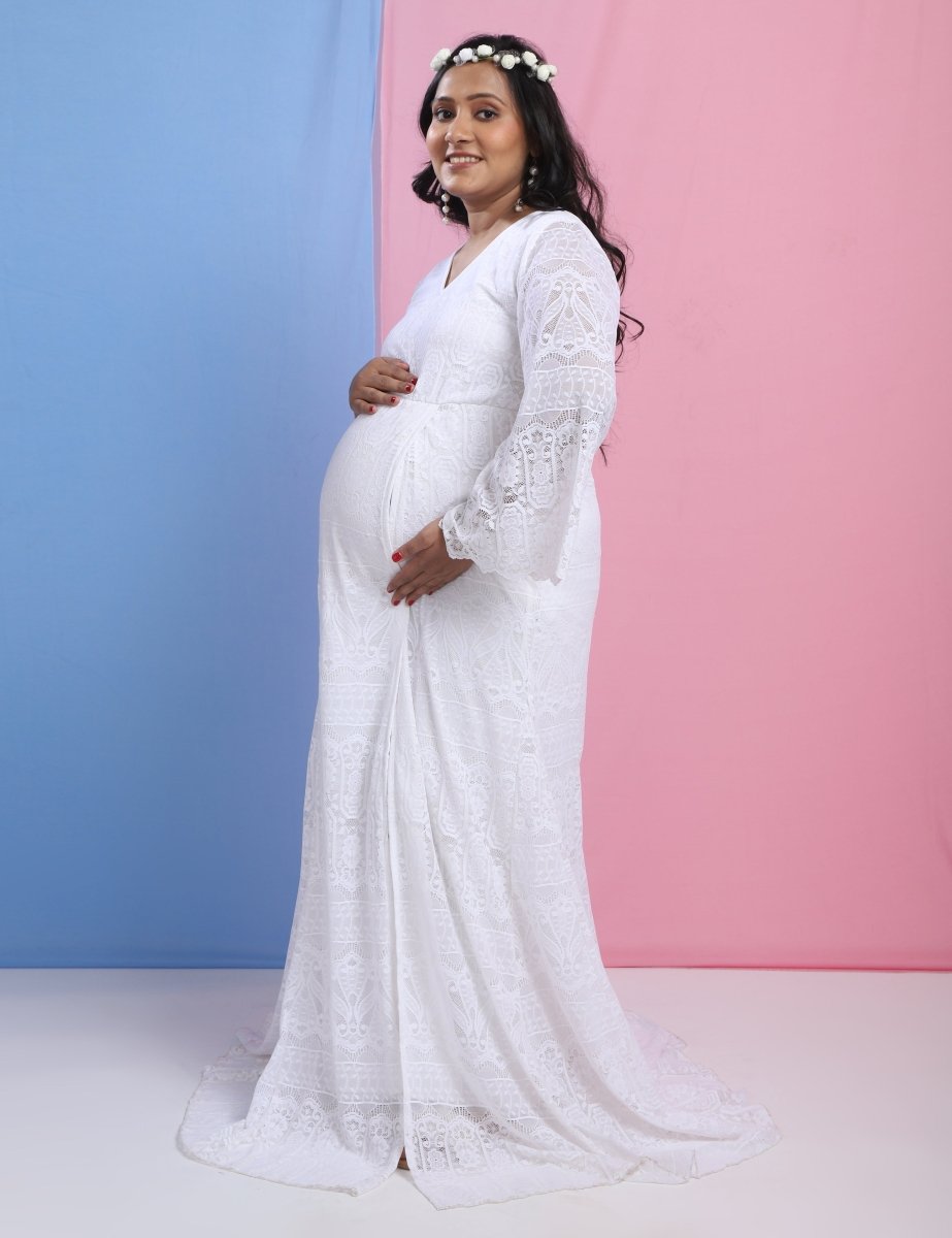 Sweet Morning Dew Lace Maternity Photoshoot Gown - DRS-WHTLC-M