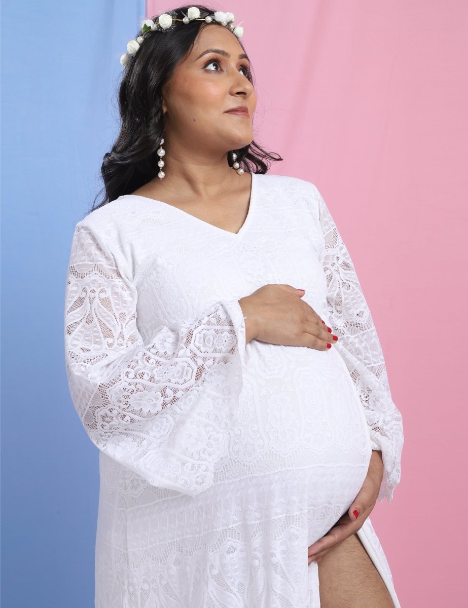 Sweet Morning Dew Lace Maternity Photoshoot Gown - DRS-WHTLC-M