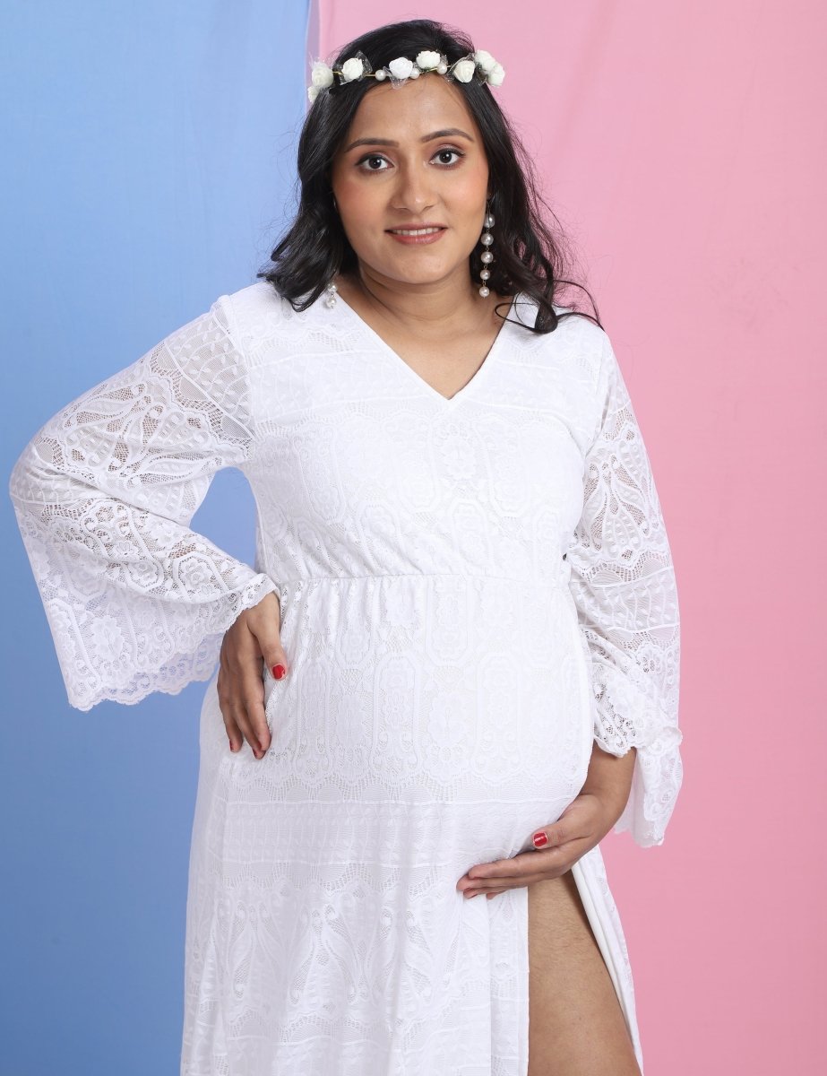 Sweet Morning Dew Lace Maternity Photoshoot Gown - DRS-WHTLC-M