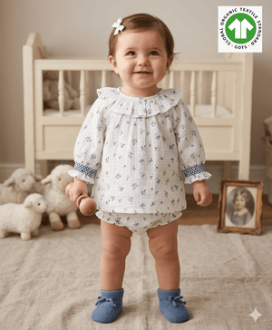 Sweetlime Blue Floral Dress Bloomer Set | The Mom Store - 1 - 3 Months Girls Casual Dress