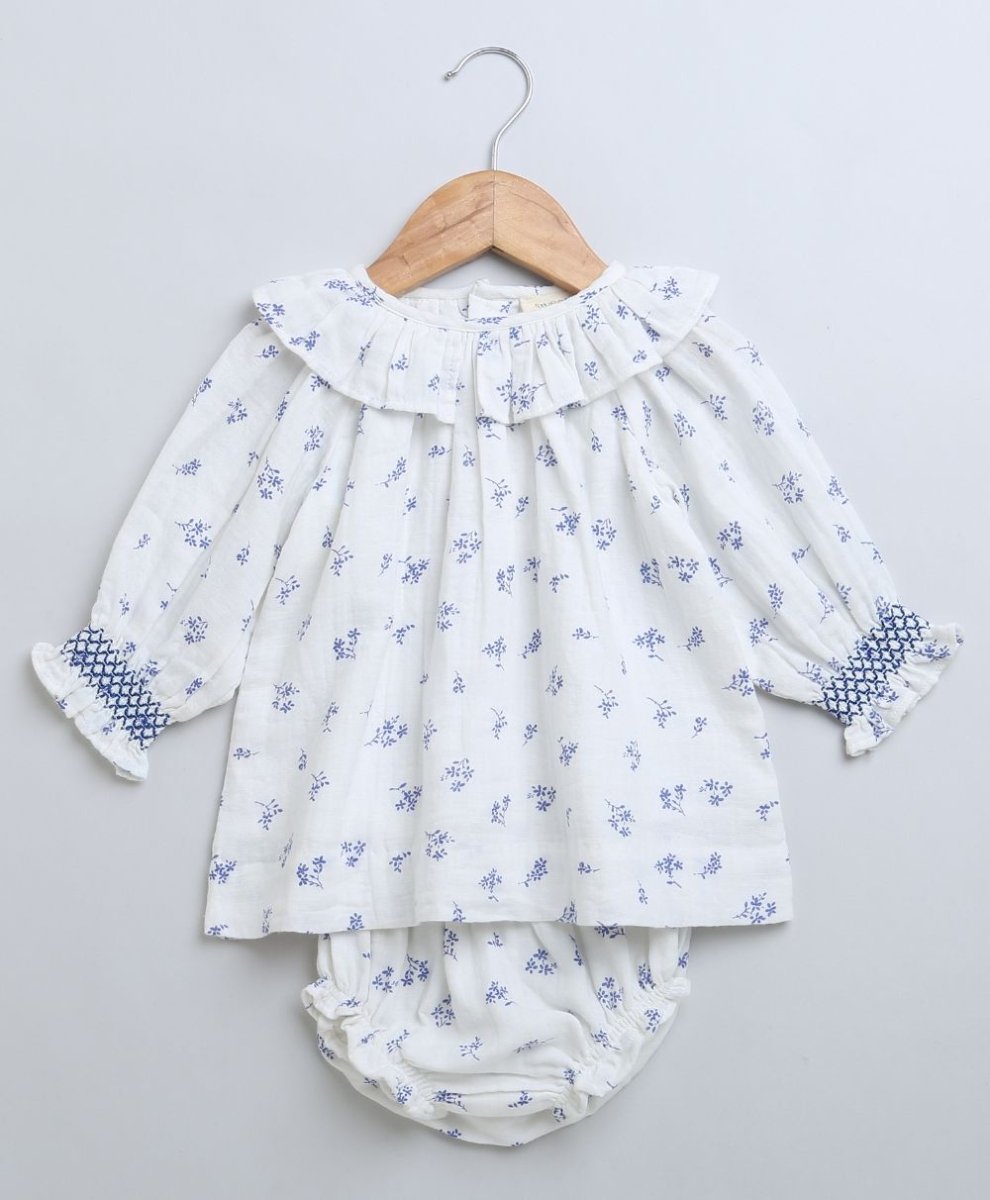 Sweetlime By AS Baby Girls Blue Floral Printed Cotton Dress with a Bloomer. - SLG-DRESS-01054_1-3M