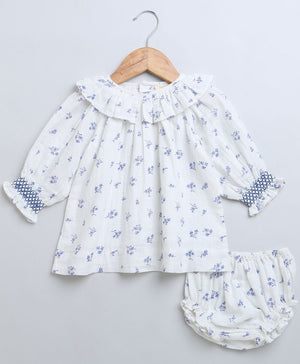 Sweetlime By AS Baby Girls Blue Floral Printed Cotton Dress with a Bloomer. - SLG - DRESS - 01054_1 - 3M
