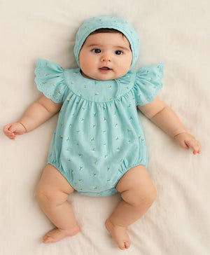 Sweetlime By AS Baby Girls' Bluebell Fairy Organic Cotton Romper & Bonnet Set - Sea Green - 0 - 3 Months Baby Romper