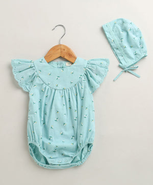Sweetlime By AS Baby Girls' Bluebell Fairy Organic Cotton Romper & Bonnet Set - Sea Green - 0 - 3 Months Baby Romper
