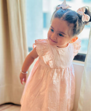 Sweetlime By AS Baby Pink & Gold Floral Jaquard Dress. - 3 - 6 Months Girls Casual Dress