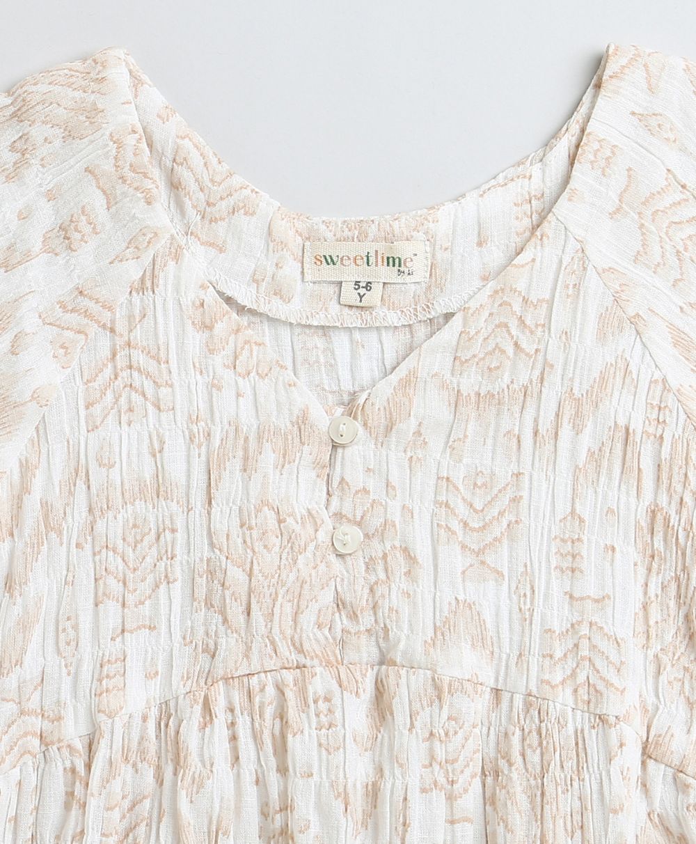 Sweetlime By AS Beige Floral Print Cotton Dress. - SLG - DRESS - 01154_2 - 3Y
