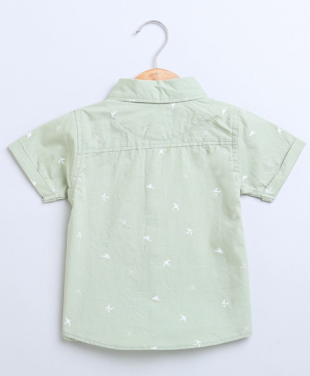 Sweetlime By AS Bird Print Cotton Poplin Boys Shirt & White Cotton Slub Shorts - SLB - Co - Set - 01049_1 - 3M