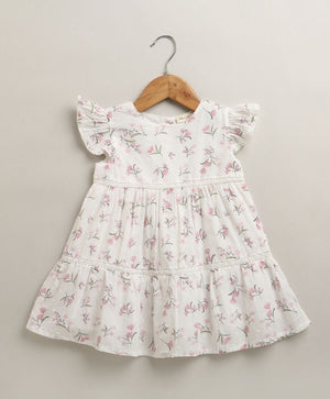 Sweetlime By AS Blossom Breeze Organic Cotton Baby Dress with Hairband – White - 0 - 3 Months