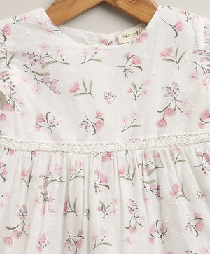Sweetlime By AS Blossom Breeze Organic Cotton Baby Dress with Hairband – White - 0 - 3 Months