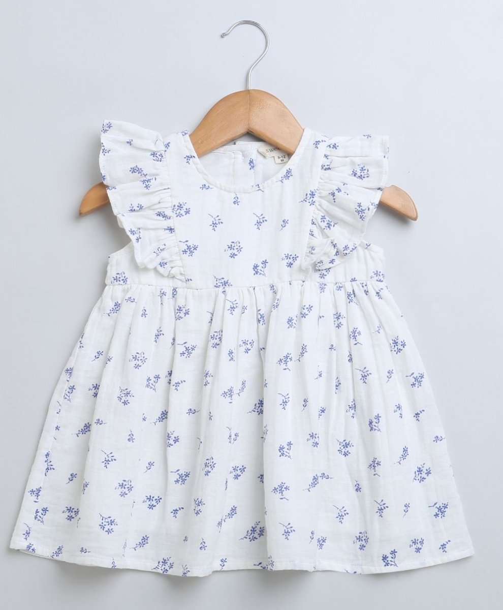 Sweetlime By AS Blue Floral Print Flared Cotton Dress. - SLG-DRESS-01056_1-3M