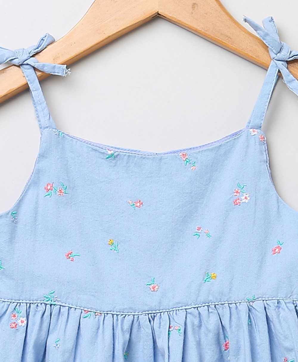 Sweetlime By As Blue organic cotton oxford all over embroidery singlet dress - Blue - SLG - Dress - 00984_12 - 18M