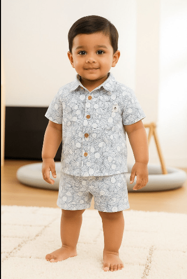 Sweetlime By AS Blue & White Lemon Print Cotton Co - ord Set - 0 - 6 Months Boys Casual Shorts Set